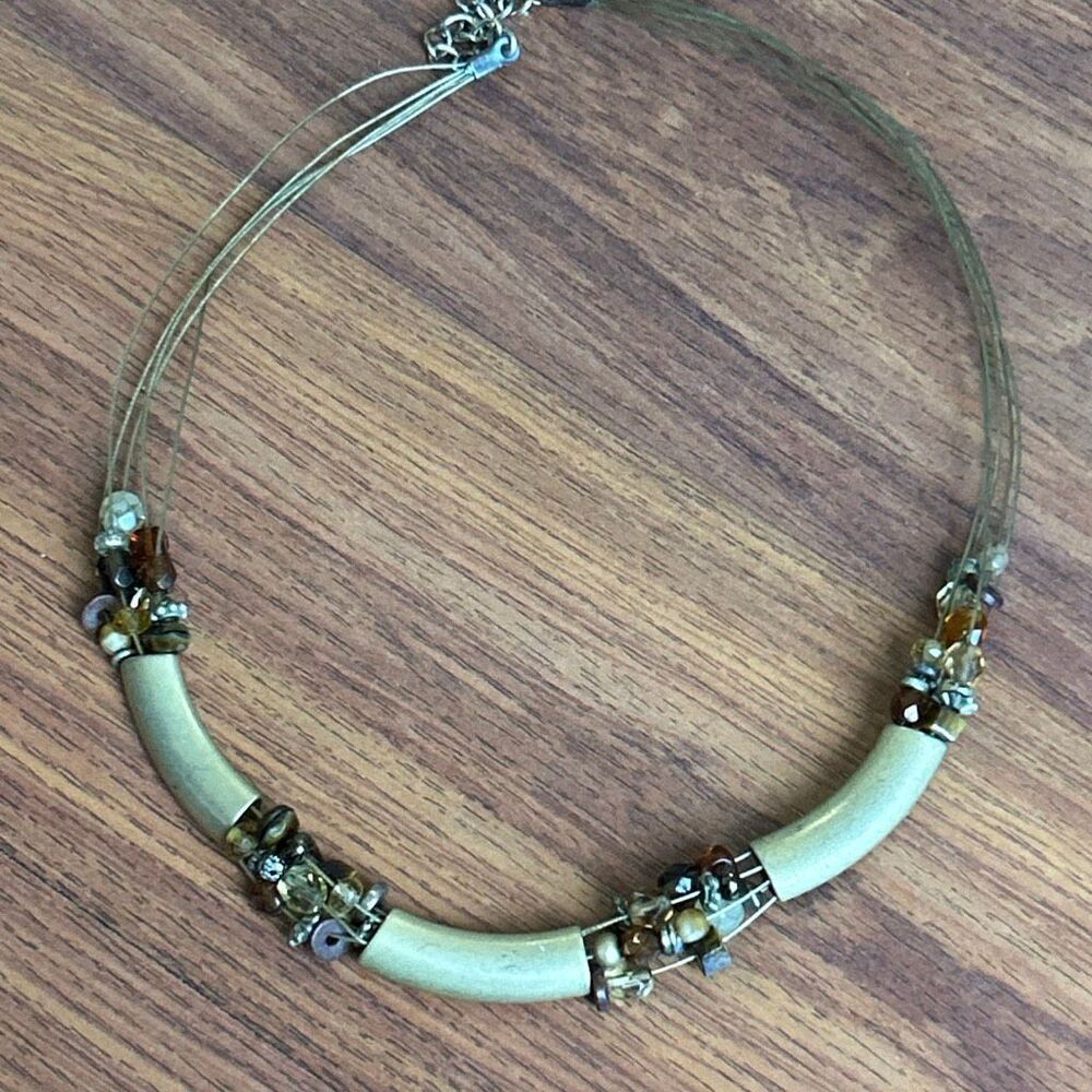 Edita Vintage gold tone beaded multi strand Boho statement necklace choker